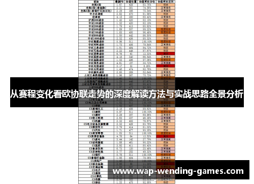 从赛程变化看欧协联走势的深度解读方法与实战思路全景分析